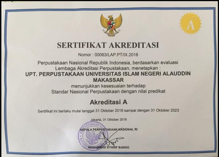 Perpustakaan UIN Alauddin Raih Akreditasi A