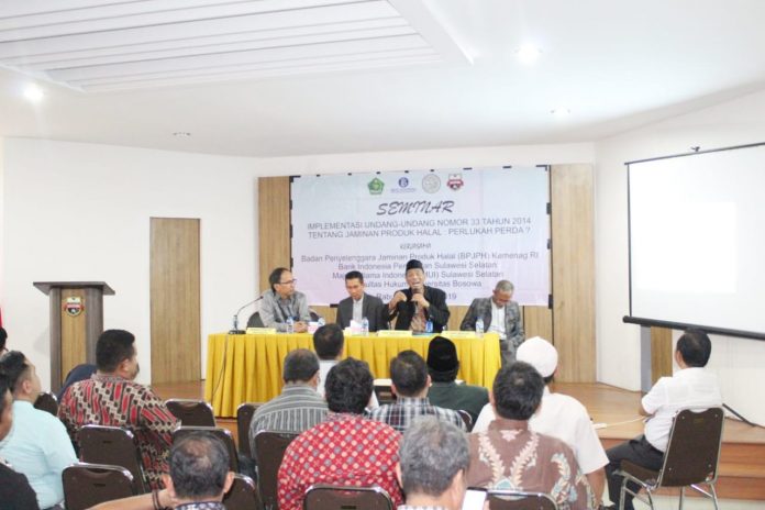 Seminar Implementasi Undang-Undang Nomor 33 Tahun 2014 Tentang Jaminan Produk Halal oleh FH Unibos.[Foto:/Ist.]