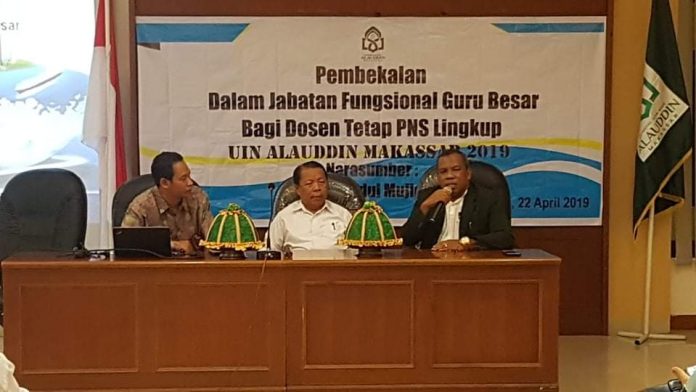 Pembekalan Jabatan Fungsional Guru Besar bagi Dosen tetap PNS lingkup UIN Alauddin Makassar.[Foto:/Ist.]