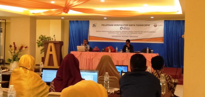 Sosialisasi dan pelatihan SINTA oleh Kemenristekdikti yang bekerjasama dengan LPPM Unibos dan diikuti 55 perguruan tinggi se LLDikti Wilayah IX Sulawesi dan Gorontalo yang berlangsung di Grand Asia Hotel Makassar, Senin, 24 Juni 2019. (FOTO: IST)