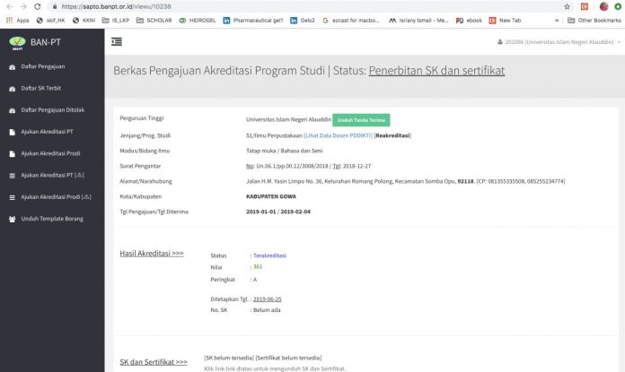 Jurusan Ilmu Perpustakaan UINAM berhasil meraih akreditasi A dari BAN-PT.