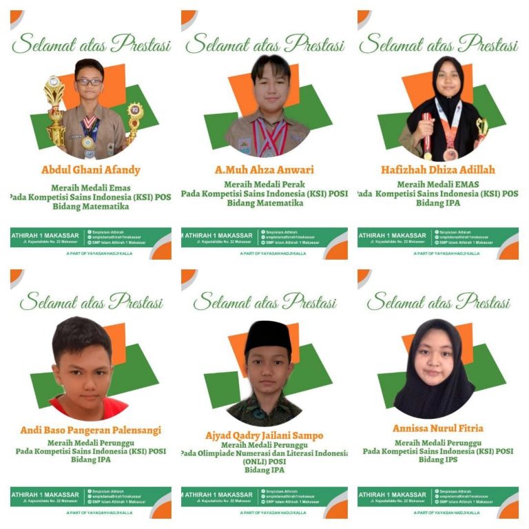 Bikin Bangga, SMP Islam Athirah 1 Makassar Sabet 6 Medali Ajang KSI dan ONLI