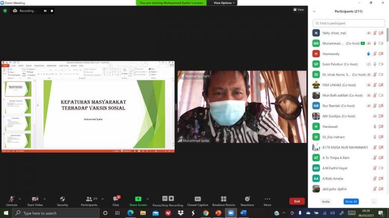Prof Muhammad Syafar Bahas Kepatuhan Masyarakat akan Vaksin di Webinar PERSAKMI Sulsel