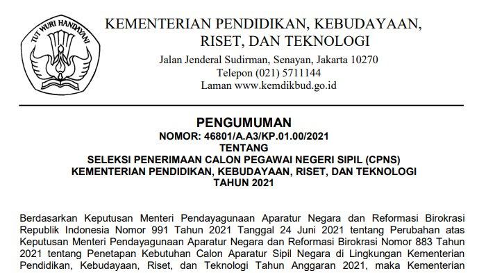 CPNS Kemendikbudristek 2021: Berikut Syarat dan Tata Cara Pendaftaran di sscasn.bkn.go.id
