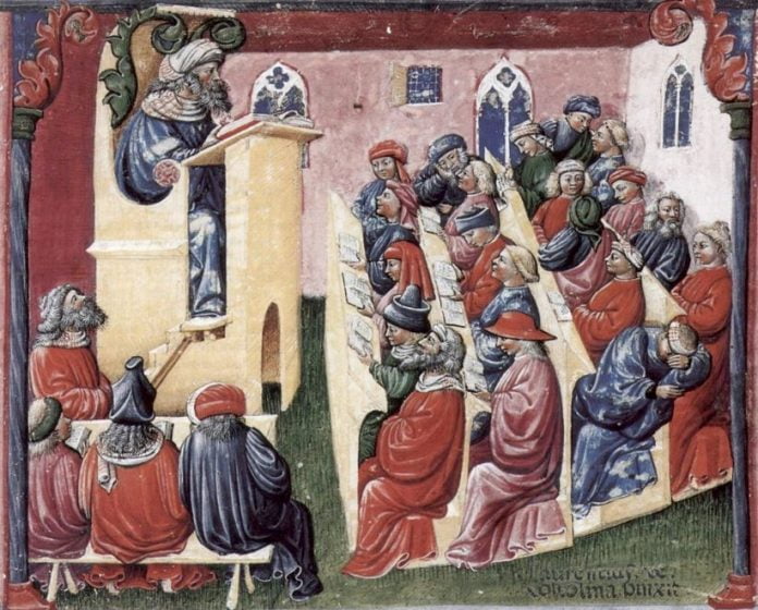 Kelas di suatu universitas pada abad pertengahan.
