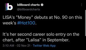 Lisa BLACKPINK Sukses "HOT 100" di Chat Billboard Single "Money"