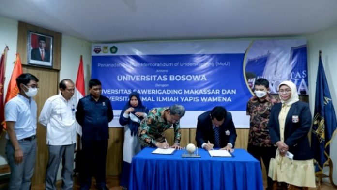 Unibos Teken MoU dengan Universitas Sawerigading Makassar dan Universitas Amal Ilmiah Yapis Wamena