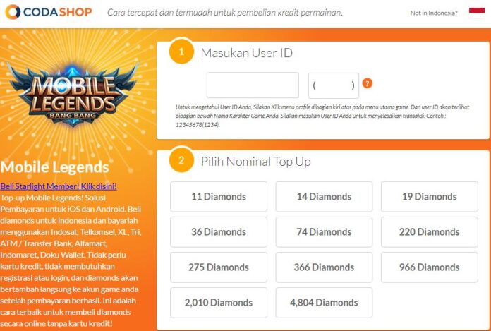 Cara Top Up Diamonds Mobile Legends Lewat Codashop