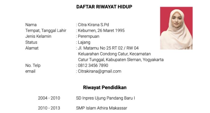 4 Contoh Pembuatan Daftar Riwayat Hidup