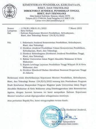 Prodi S2 Kesmas UIN Alauddin Kantongi Izin Pembukaan Kemendikbud RI