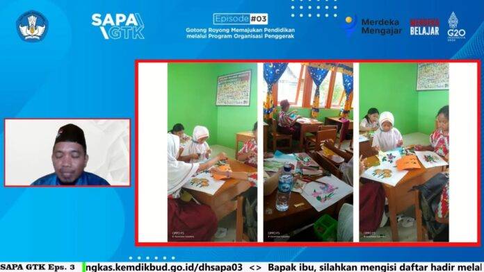 Webinar Sapa GTK 2 dengan tema Gotong Royong Memajukan Pendidikan Melalui Program Organisasi Penggerak (POP), pada Kamis (21/4). Tahun 2021, POP telah melibatkan sekitar 7.000 sekolah dan tidak kurang dari 50.000 kepala sekolah, guru, dan pengawas. (FOTO: KEMDIKBUD)