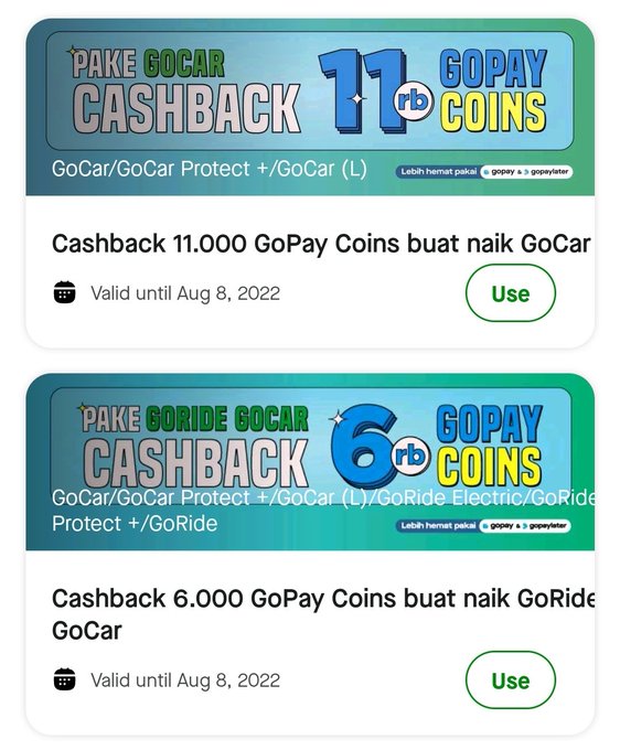 Kode Promo Cashback Gopay Coins Goride dan Gocar CashBack HIngga Rp11 Ribu Valid Hingga 8 Agustus 2022
