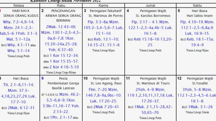 Kelender Liturgi November 2022 - [FOTO/SC IMANKATOLIKORID]