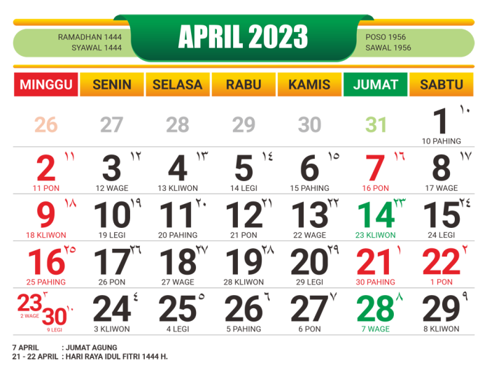 KALENDER JAWA APRIL 2023