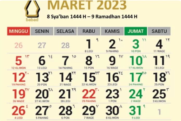 Kalender Jawa Besok 18 Maret 2023, Sabtu Pon