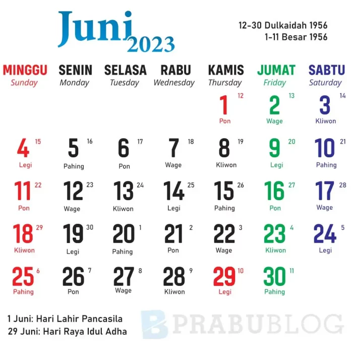 Kalender Jawa Lengkap Mulai 1-30 Juni 2023