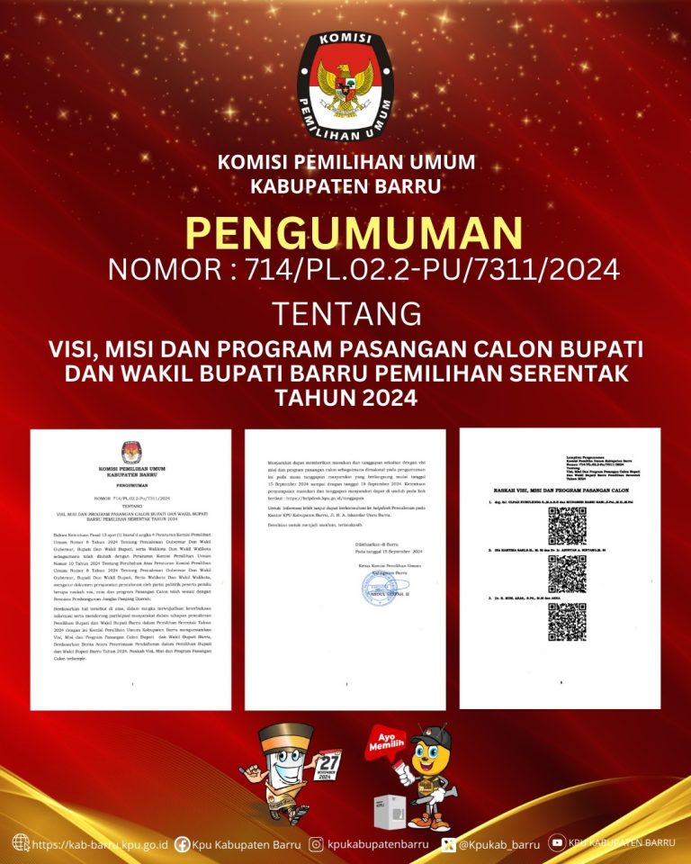 KPU Barru Umumkan Visi, Misi, dan Program Paslon Bupati-Wabup untuk Pemilihan 2024