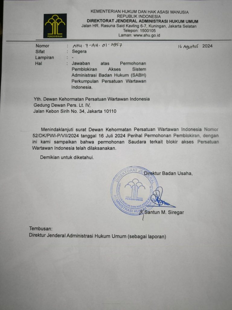 Surat AHU PWI Diblokir, Hendry Ch Bangun Tak Punya Legal Standing