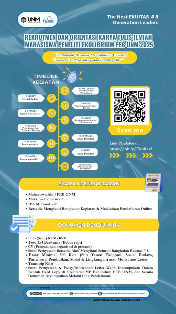MP Ekolibrium FEB UNM Buka Open Recruitment EKUITAS #8, Cetak Mahasiswa Peneliti Visioner