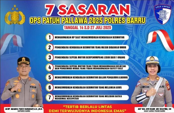 Operasi Patuh 2025 Dimulai, Polres Barru Imbau Pengendara Tertib Berlalu Lintas Foto:Istimewa/Humas Polres Barru)