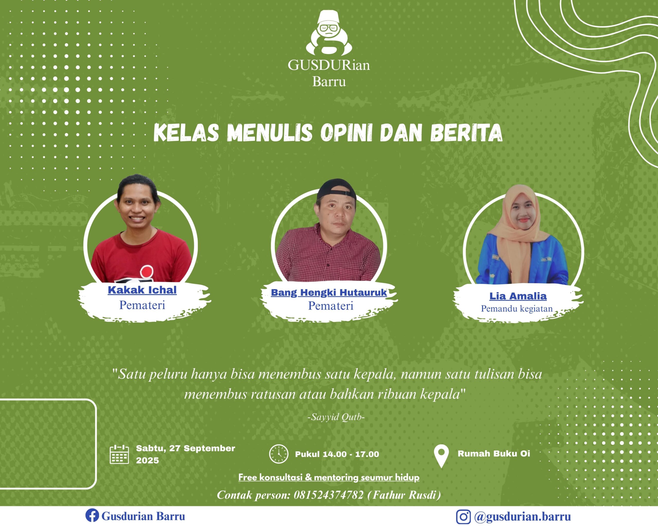 GUSDURian Barru menggelar Kelas Menulis Opini dan Berita di Rumah Buku Oi, Mangkoso, Kecamatan Soppeng Riaja, Kabupaten Barru, 