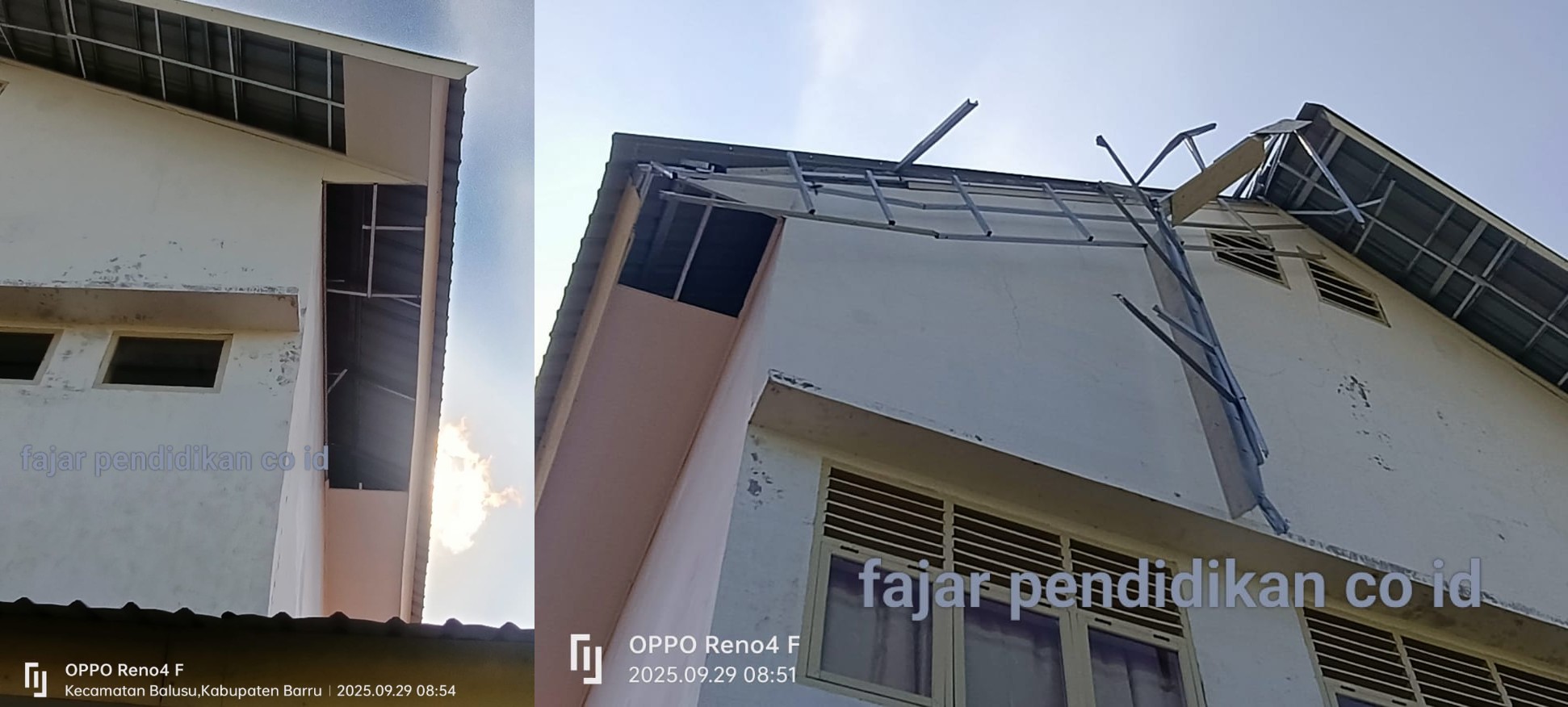 “SD Negeri 181 Barru baru setahun berdiri, kini atap lepas, tangga & dinding retak! Di belakang”